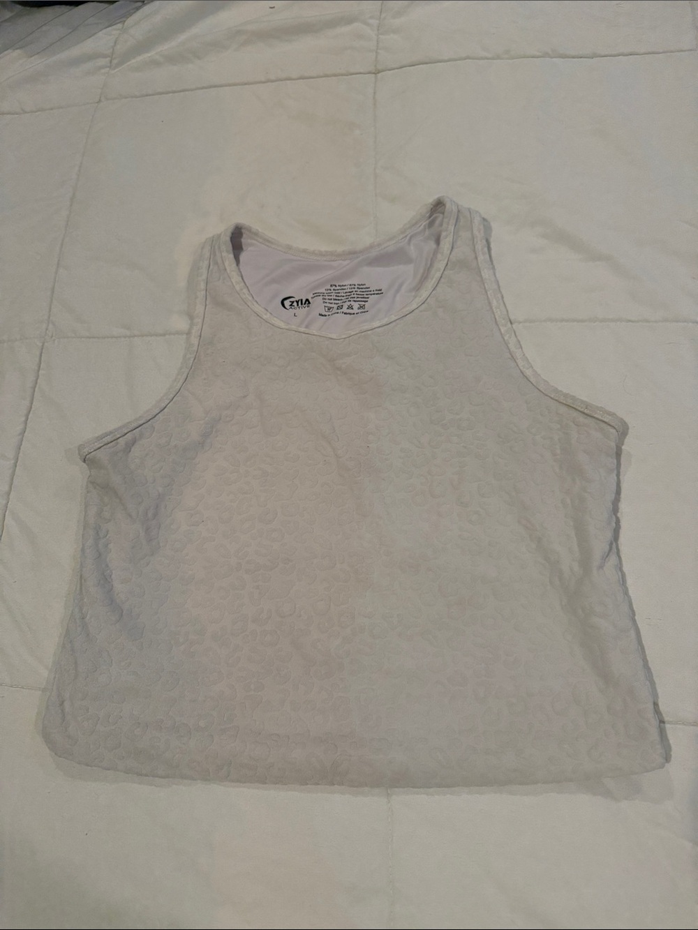 Zyia White Textured leopard Scoop Neck double layer Tank